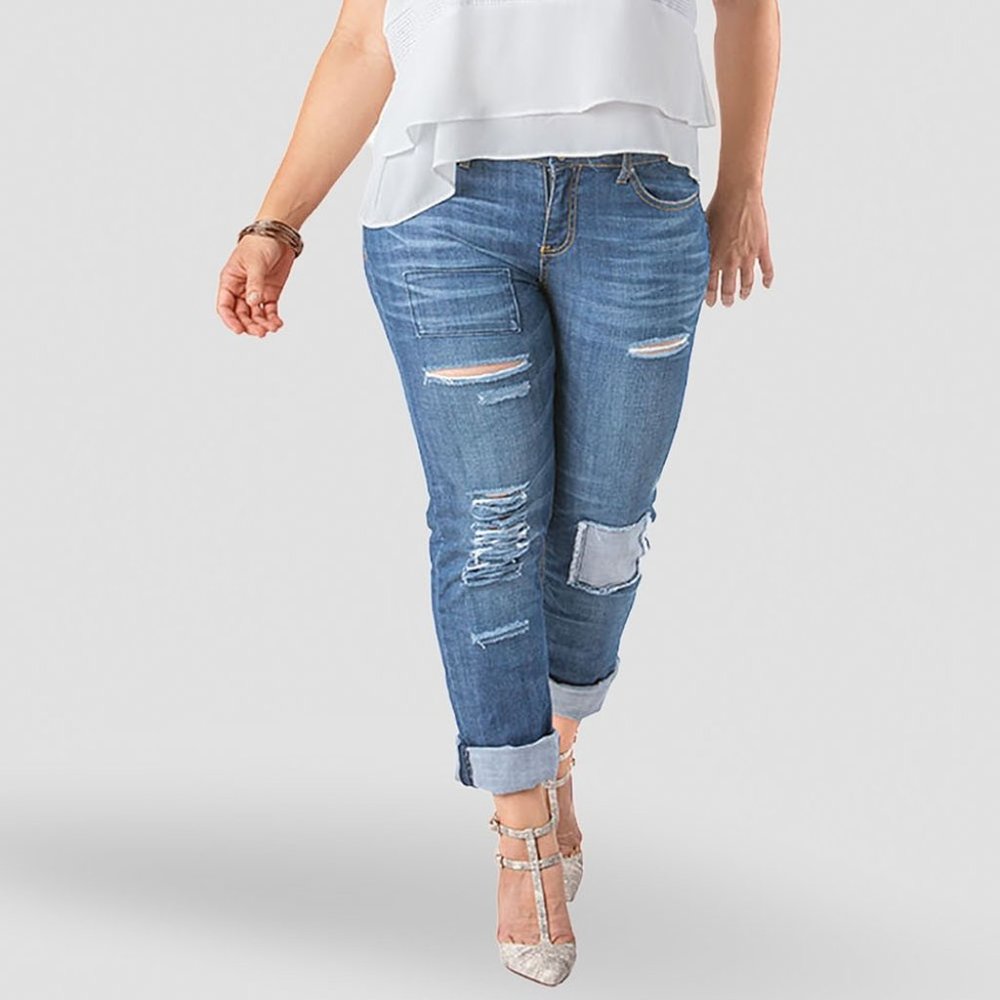 X-Boyfriend Destroyed Patched Low Rise Jeans 18x32